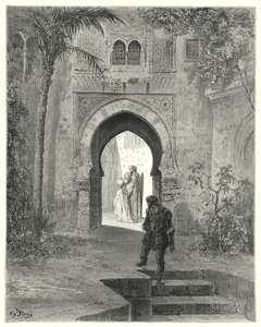 Gustave Dores Don Quixote: "Zoraida, showing trouble in her looks, went away with her father" (engraving) 作者 古斯塔夫·多尔（Gustave Dore）