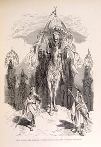 带有仆人和马车的东方骆驼队插图。 作者 古斯塔夫·多尔（Gustave Dore）