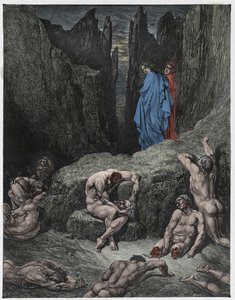 Inferno，Canto 29：Virgil责备Dante的好奇心，来自Dante Alighieri的“The Divine Comedy”的插图，1885年 作者 古斯塔夫·多尔（Gustave Dore）