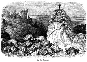 La fee Rageuse 和他的蟾蜍群：古斯塔夫-多尔为塞古尔伯爵夫人创作的故事《维尼》绘制的版画，选自《费斯的新故事》，1896 年，Hachette 出版 - 作者 古斯塔夫·多尔（Gustave Dore）