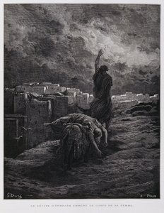 基比亚的愤怒，利未人背着死去的小妾离开，插图来自多尔圣经 作者 古斯塔夫·多尔（Gustave Dore）