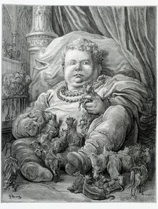 Pantagruel surrounds cows - in “” Gargantua”” by Rabelais, ill. Gustave Doré 作者 古斯塔夫·多尔（Gustave Dore）