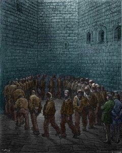 在伦敦西门监狱院子里巡视的囚犯，古斯塔夫-多尔的作品 作者 Gustave Dore