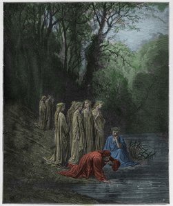 Purgatorio，Canto 33：Eteoe河的但丁饮料，来自Dante Alighieri的“神曲”的插图，1885年 作者 古斯塔夫·多尔（Gustave Dore）