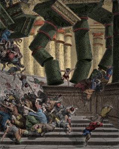 Samson bringing down the Temple of Dagon Engraving by Gustave Dore (1832-1883) 作者 古斯塔夫·多尔（Gustave Dore）