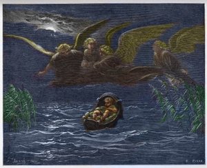 尼罗河上的儿童摩西被守护天使包围着 -- 作者 古斯塔夫·多尔（Gustave Dore）