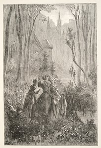 喷泉伯爵夫人和她的少女，来自查尔斯亨利汉森的亚瑟王日故事，pub.1898 作者 古斯塔夫·多尔（Gustave Dore）