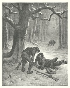 拉封丹寓言：熊和两个朋友（雕刻） 作者 古斯塔夫·多尔（Gustave Dore）