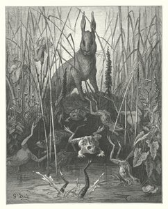 拉封丹寓言：兔子和青蛙（雕刻） 作者 古斯塔夫·多尔（Gustave Dore）