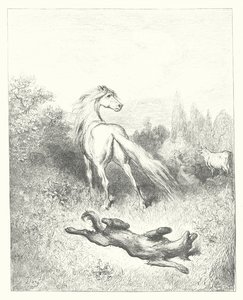拉封丹寓言：马和狼（雕刻） 作者 古斯塔夫·多尔（Gustave Dore）