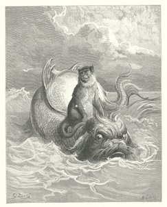 拉封丹寓言猴子和海豚（雕刻） 作者 古斯塔夫·多尔（Gustave Dore）