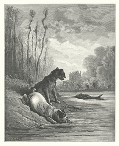 拉封丹寓言：两只狗和死驴子》（版画） 作者 古斯塔夫·多尔（Gustave Dore）