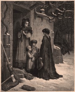 蚱蜢和蚂蚁，来自寓言的插图由Jean de la Fontaine 作者 古斯塔夫·多尔（Gustave Dore）