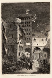 巴塞罗那的宗教裁判所监狱，由古斯塔夫-多尔（1832-1883）绘制，用于说明他在1862年与C.Davillier前往西班牙的旅程。雕刻在《世界之旅》中，由Edouard Charton编辑。 作者 古斯塔夫·多尔（Gustave Dore）