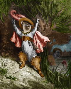 靴猫在呼救。古斯塔夫-多尔（Gustave Dore，1832-1883）的版画，出自查尔斯-佩罗（Charles Perrault，1628-1703）的《故事》。 作者 古斯塔夫·多尔（Gustave Dore）