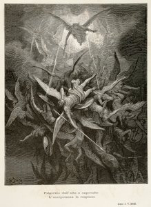 天使的堕落，约翰-米尔顿（1608-1674）的《失乐园》中的场景，古斯塔夫-多雷（1832-1883）的插图。 作者 古斯塔夫·多尔（Gustave Dore）