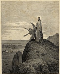 "基督的试探 "耶稣进入沙漠，受到魔鬼的诱惑。古斯塔夫-多尔（1832-1883 年）为《圣经》绘制的插图。1866 作者 古斯塔夫·多尔（Gustave Dore）