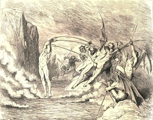 据说，他们用一百多个钩子钩住了他，大约在1890年。 作者 古斯塔夫·多尔（Gustave Dore）