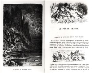 由Heliodore Joseph Pisan（1822-90）雕刻的Honore de Balzac（1799-1850）的“Les Contes Drolatiques”中的两个插图页面 作者 古斯塔夫·多尔（Gustave Dore）