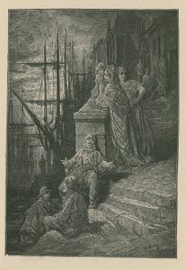 沃特曼的家人在泰晤士河畔的一段台阶上 作者 古斯塔夫·多尔（Gustave Dore）