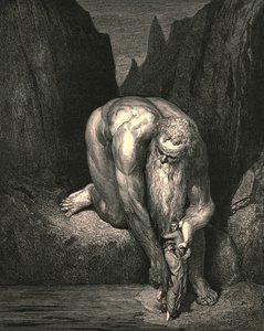 然而，在深渊中，路西法与犹大的低矮吞没了，他轻轻地把我们放了下来，大约在1890年。 作者 古斯塔夫·多尔（Gustave Dore）