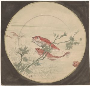 设计一个红色鱼向上游的标志 作者 Gustave Fraipont（艺术家签名）