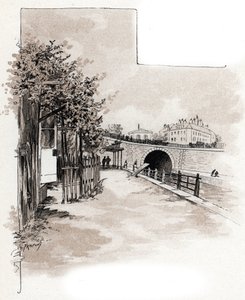 巴黎圣马丁运河瓦尔米码头上的海关办公室 古斯塔夫-弗雷彭（1849-1923 年）根据圣-茹伊尔的《穿越巴黎的塞纳河》绘制的图画