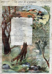 狼和羊。让-德-拉封丹（1621-95）的寓言。古斯塔夫-弗雷庞（Gustave Fraipont，1849-1923）的插图。私人收藏。