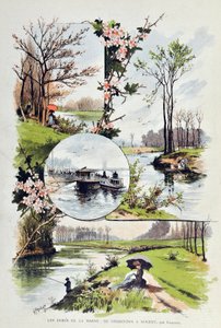 马恩河的边缘：1887年从查宁顿到诺贡。古斯塔夫-弗雷庞（Gustave Fraipont，1849-1923）的插图，1887年 "巴黎画报周刊 "上的版画。