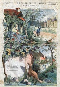 狐狸和葡萄。Jean de La Fontaine (1621-95)的寓言。Gustave Fraipont (1849 -1923)的插图。私人收藏。
