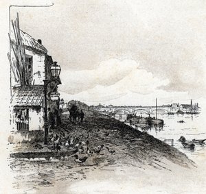 古斯塔夫-弗拉庞（1849-1923 年）根据圣儒尔的作品《穿越巴黎的塞纳河》绘制的伊夫里河岸风景图 作者 古斯塔夫·弗赖蓬（Gustave Fraipont）