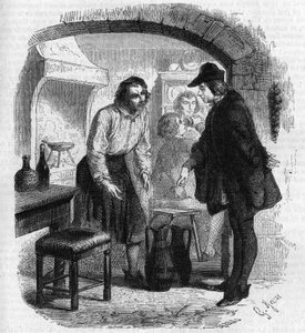 诗人弗朗索瓦-维永（1431-1463）在追溯一瓶酒。古斯塔夫-詹尼特的雕刻作品