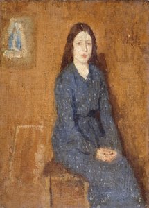 1914-15年，一个穿着斑点蓝色连衣裙的坐着的女孩 作者 格温·约翰