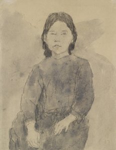 坐着的女孩（Marie Hamonet？）（灰纸上的木炭，灰色洗涤和身体颜色）