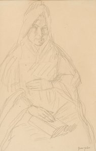 研究Pre Poussepin坐在一张桌子上，c.1915 作者 格温·约翰