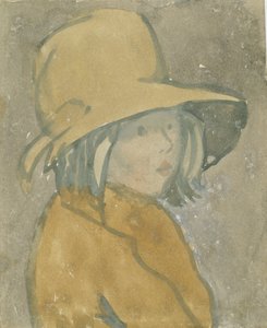 戴棕色帽子、穿棕色大衣的少女（纸面水彩画） 作者 格温·约翰