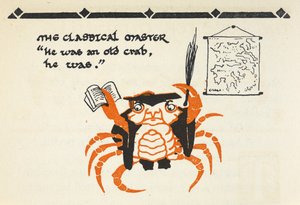 螃蟹手持书本和教鞭的教师形象插图 作者 格温妮德·哈德森（Gwynedd M.Hudson）