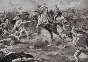法兰克人协助击败匈奴人（石版画）