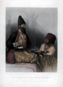 波斯王子，他的奴隶为他带来果子露，19世纪