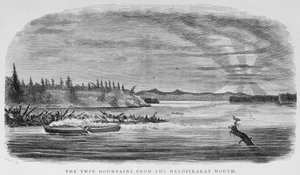 来自Melozikakat Mouth的双山，来自&39;Alaska and its Resources&39;，由William H. Dall创作，由John Andrew，酒吧雕刻。 1870