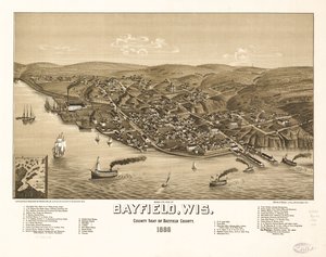 威斯康星州贝菲尔德市鸟瞰图，贝菲尔德县县城 1886 年。LOC 75696703 作者 H韦尔奇
