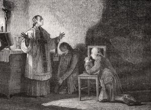 路易十六（1754-93）在执行前祷告 作者 夏勒（H. de la Charlerie）