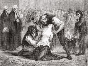 由Meyer-Heine雕刻的德拉莫特夫人的酷刑，来自Louis Blanc的“Histoire de la Revolution Francaise”（1811-82） 作者 夏勒（H. de la Charlerie）