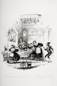Job Trotter在Muzzle先生的厨房遇到Sam，查尔斯狄更斯（1812-70）的“The Pickwick Papers”插图于1837年出版（另见259100）