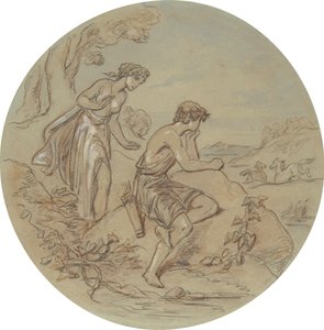 描绘维纳斯和阿多尼斯的一系列盘子的十八种设计之一 作者 Hablot骑士布朗
