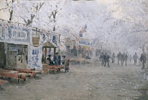 樱花节，约 1903 年（米白纸上的水彩画） 作者 哈希尔中川