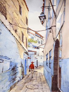 游客，摩洛哥，约 2024 年（水彩和墨水）