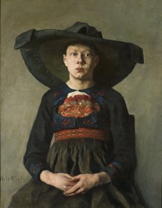来自巴维埃的年轻农民女孩 - 巴伐利亚的农民女孩，作者：泡利 (Hirsch-Pauli)，汉娜 (1864-1940)。 布面油画