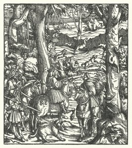 罗马国王马克西米利安一世在打猎时收到的信息（雕版画 作者 汉斯（后）布格克迈尔