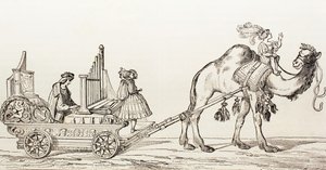 风琴家保罗霍夫海默在1838年巴塞罗那出版的“El Mundo Ilustrado”中用骆驼画的马车上演奏。